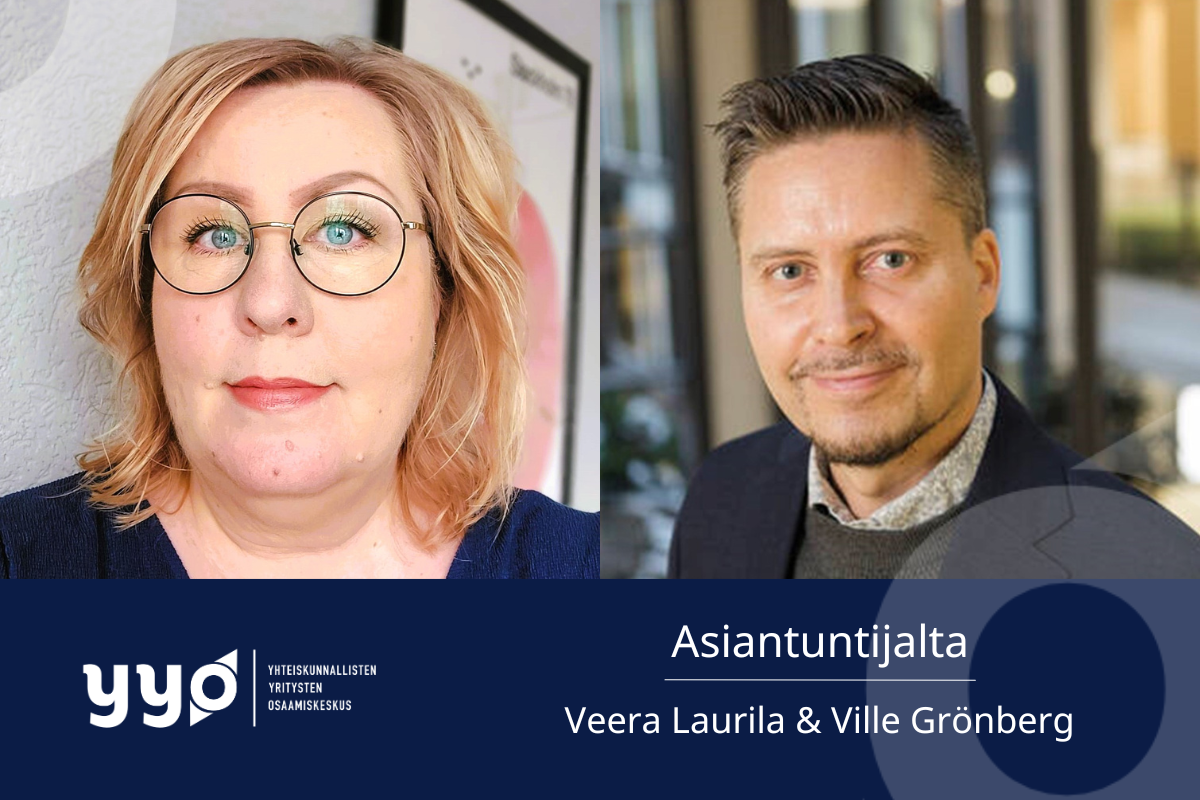 Kuvassa kirjoittaja ja tekstit Asiantuntijalta Veera Laurila & Ville Grönberg sekä hankkeen ja rahoittajan logot.