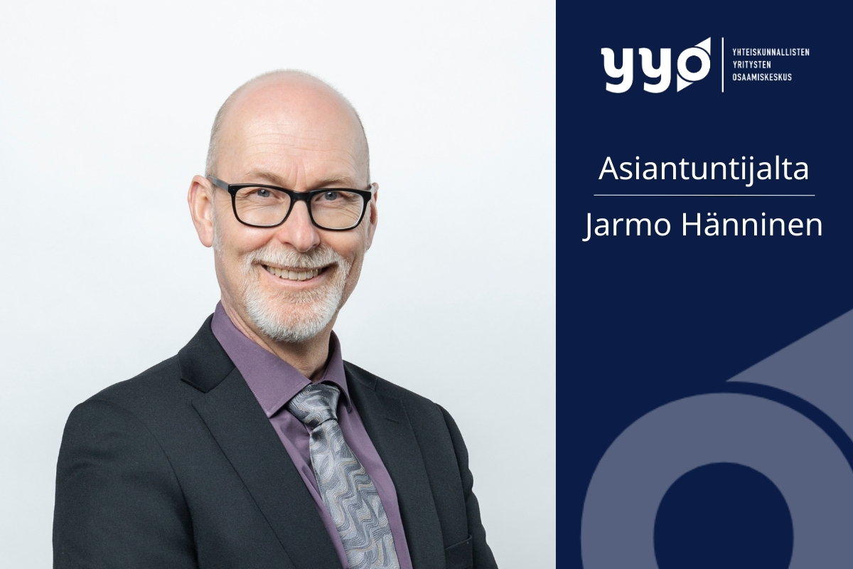 Kuvassa kirjoittajan kasvokuva ja tekstit Asiantuntijalta Jarmo Hänninen sekä hankkeen logo.